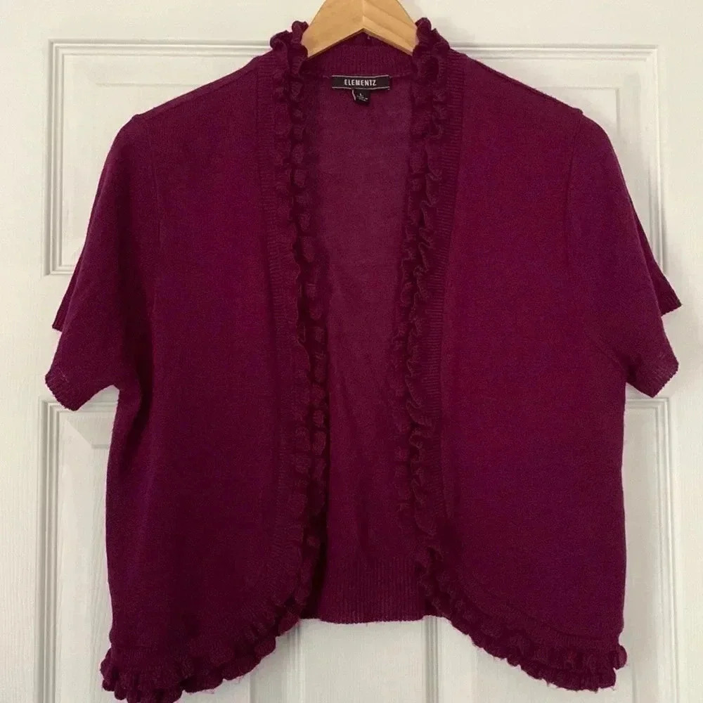 Elementz Plum Short Sleeve Ruffle Cardigan